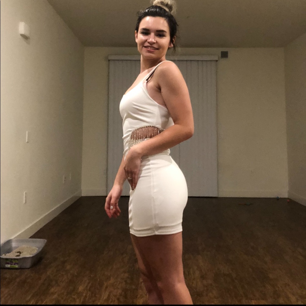 White dress , prom dress , formal dress , mini